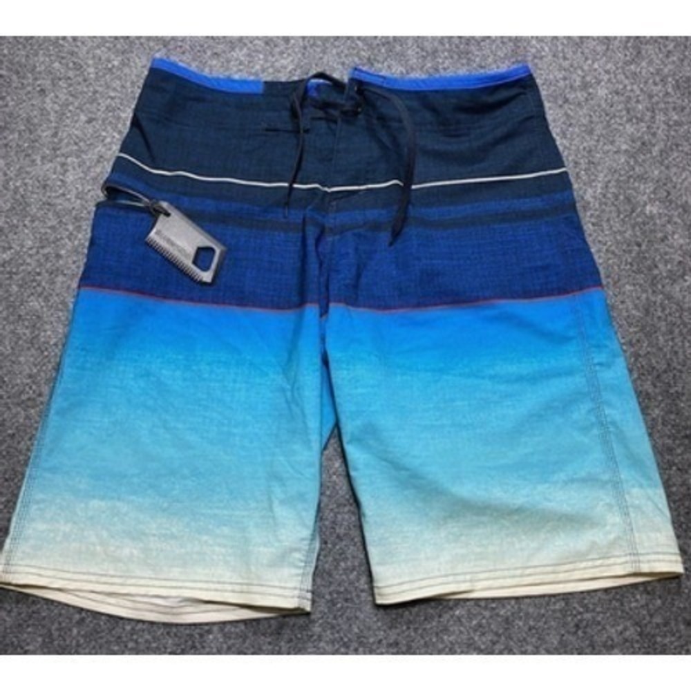 Burnside Board Shorts Mens 30 Blue Ombre Gradient Surf Swim Trunks Wax Comb